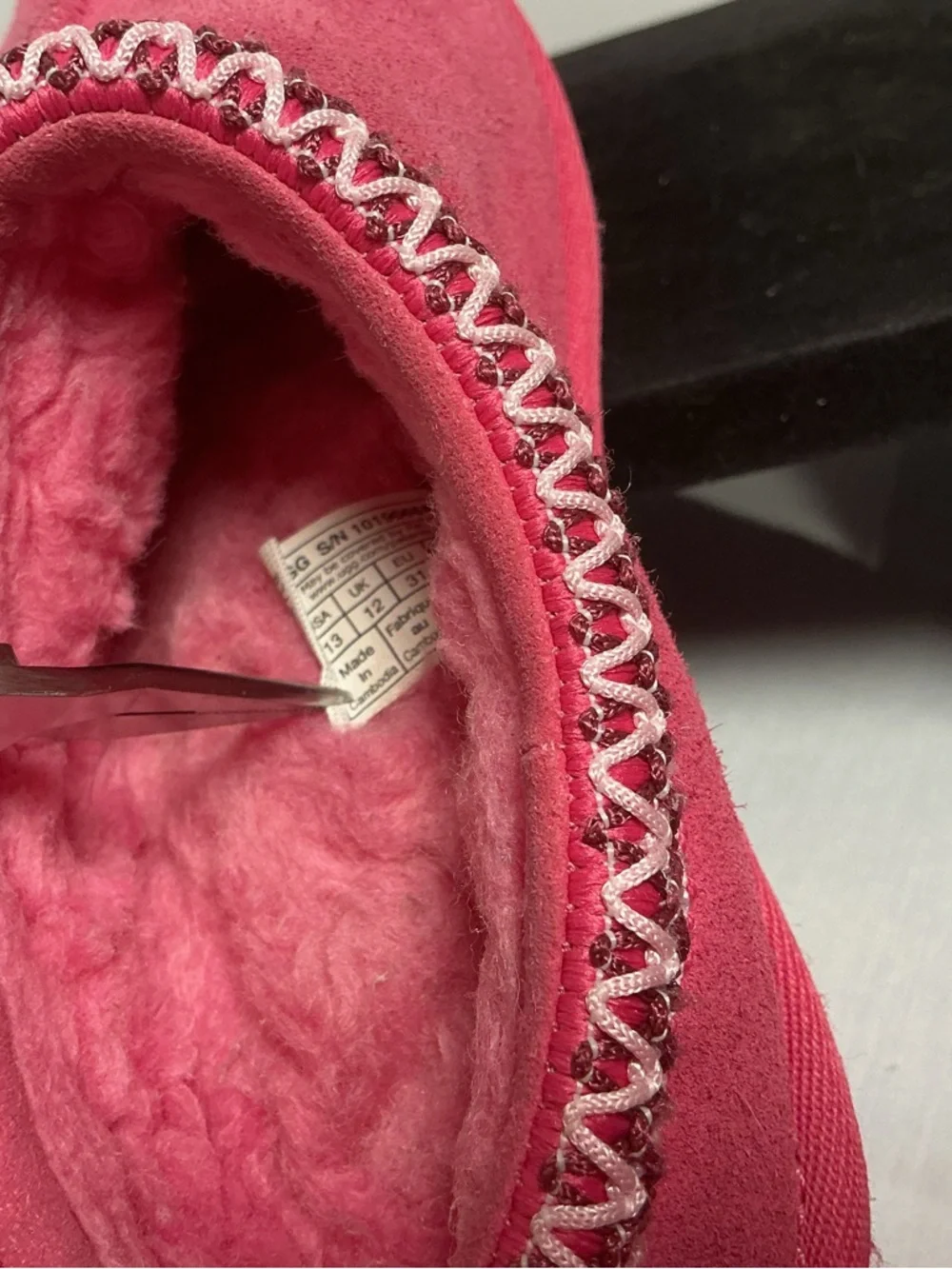 UGG Tasman Slipper Pink Suede Sheepskin Lined Youth Size 13